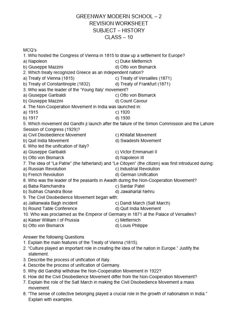 Class 10 History, Geography, Political Science Worksheets | PDF | Human ...