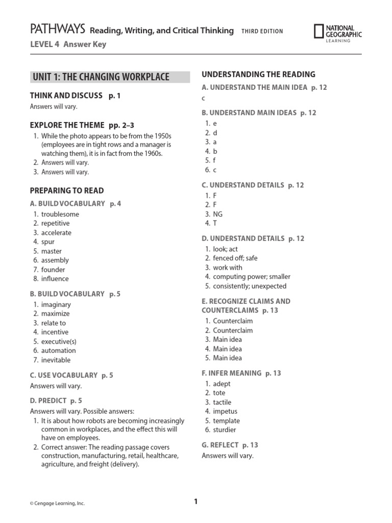 Level 4 Answer Key: Pathways Skills | PDF | Sustainable Energy