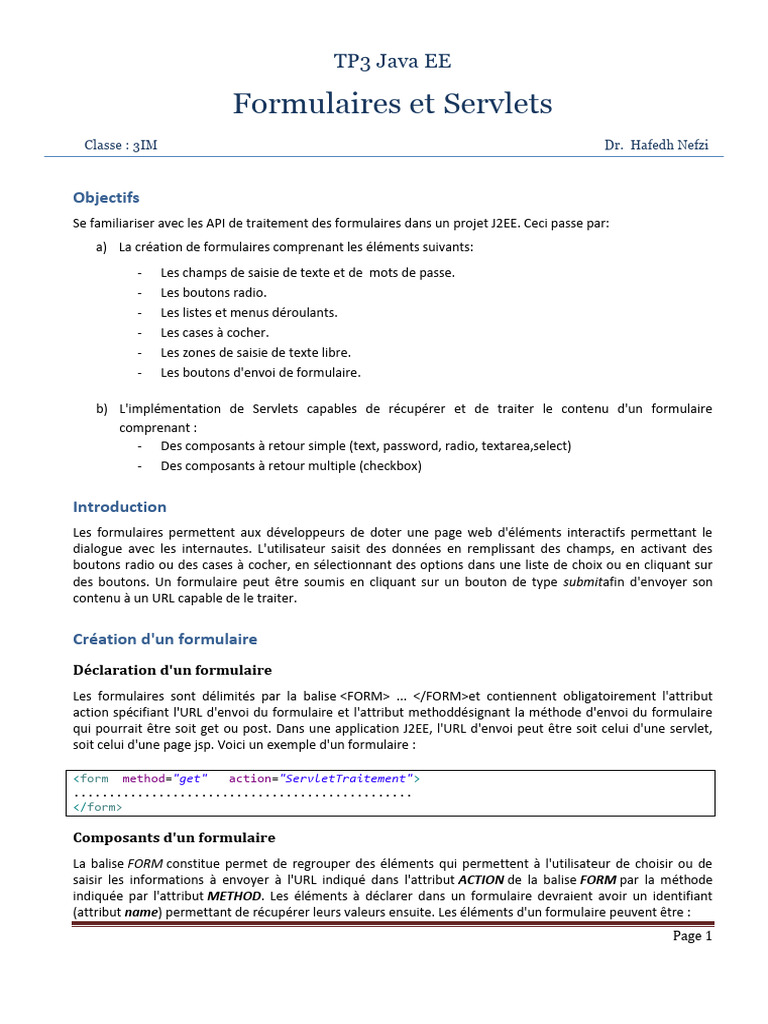 Formulaires et Servlets en Java EE | PDF | Langage de balisage ...