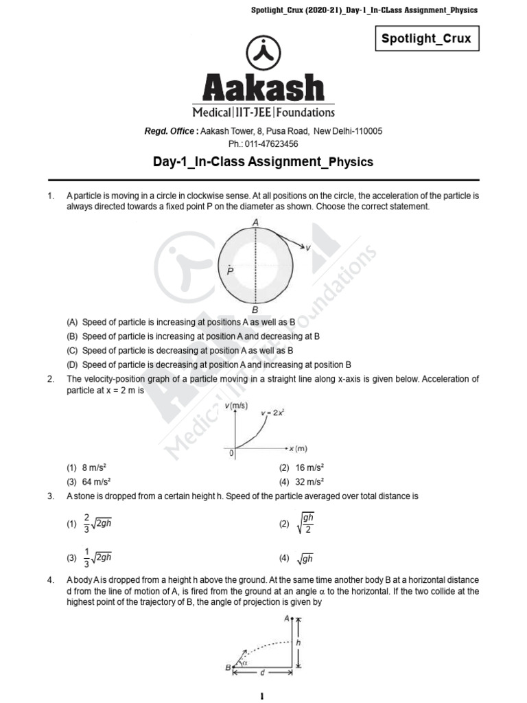 Physics In-Class Assignment Day 1 | PDF | Acceleration | Force