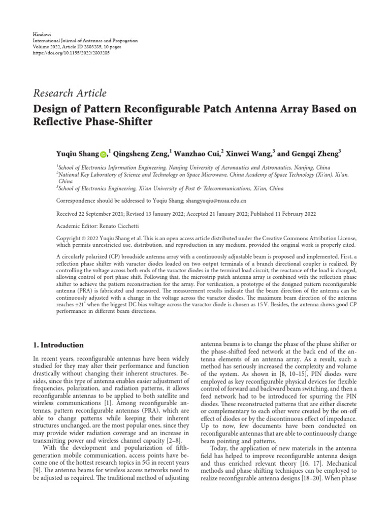 Design of Pattern Reconfigurable Patch Antenna Arr | PDF | Antenna ...