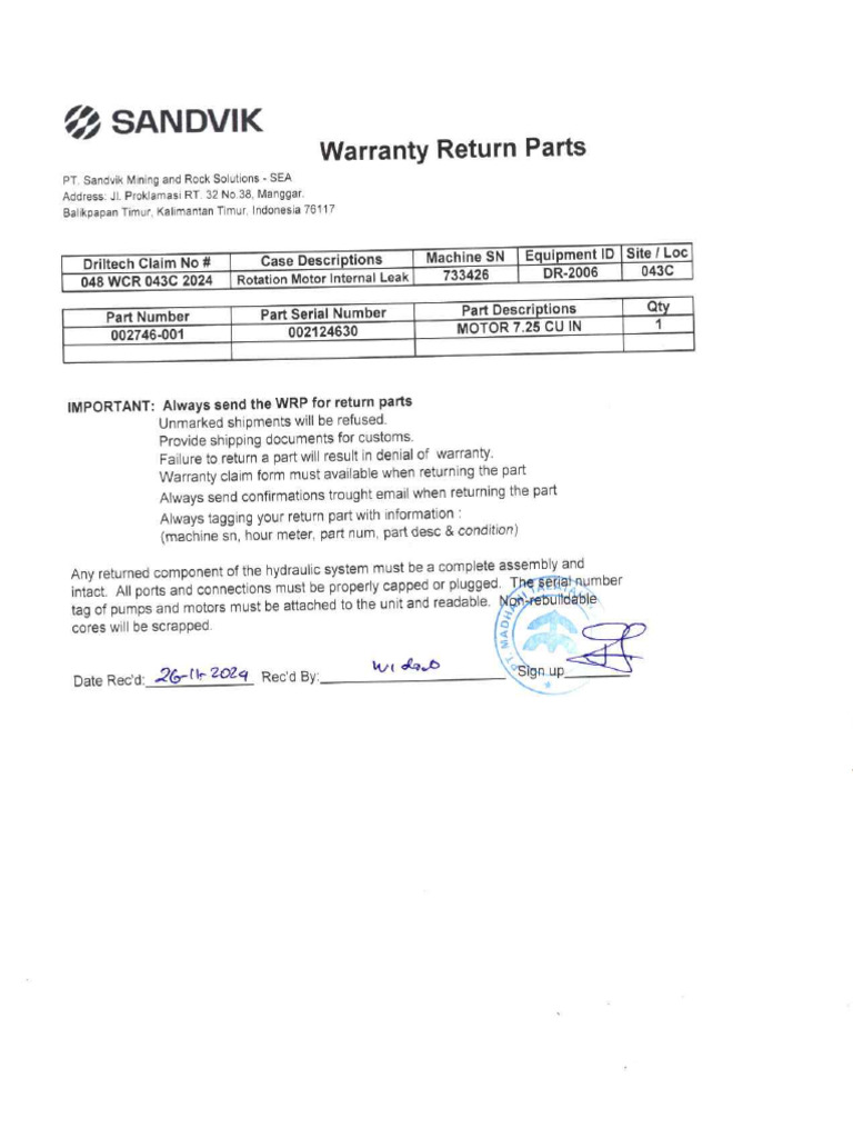 DR-2006 Warranty Part Return | PDF