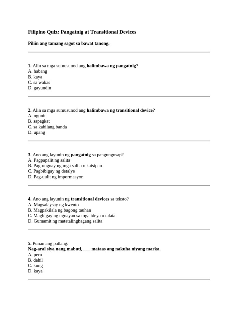Filipino Quiz | PDF