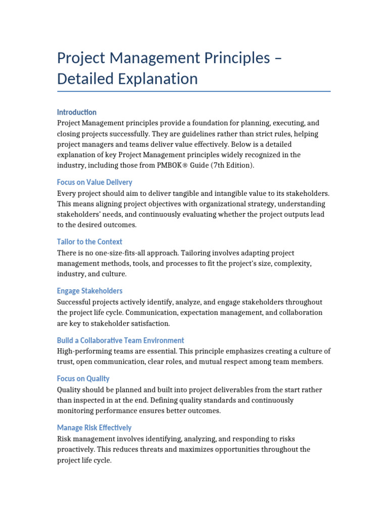 Project Management Principles Detailed Explanation | PDF | Project ...