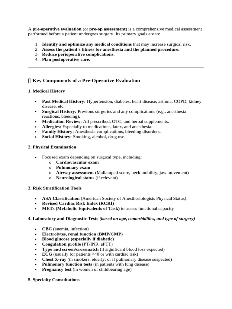 Pre - Operative Evaluation | PDF | Surgery | Anesthesia