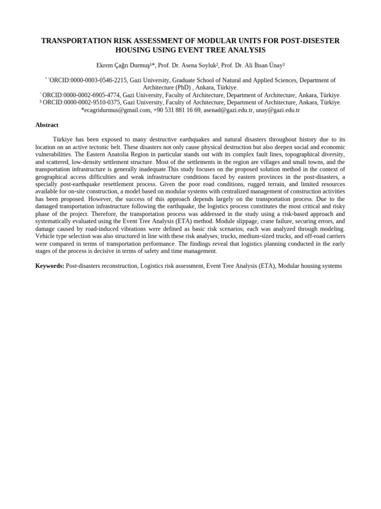 Transportation Risk Assessment of Modular Units For Post-Disester ...