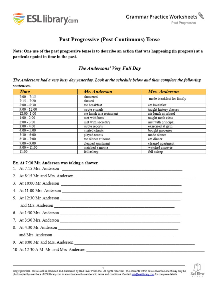 Past Progressive Tense Exercises | PDF