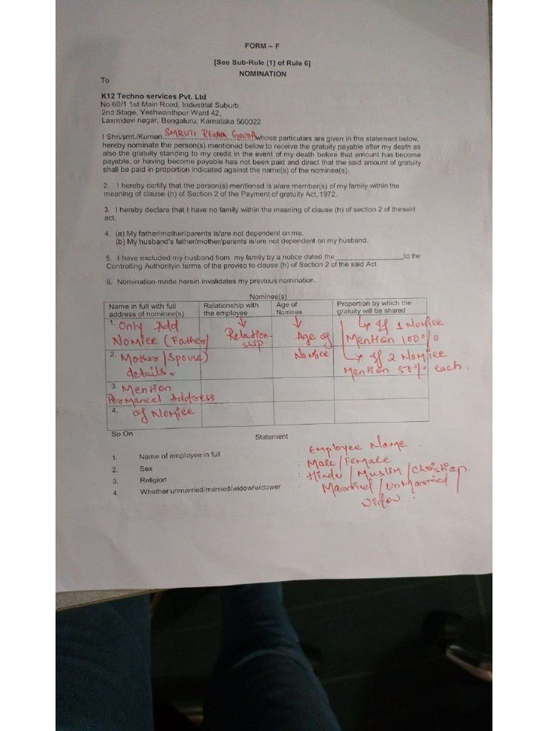 Form F (Sample) | PDF