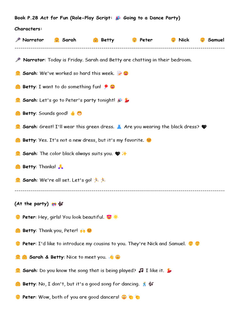 Dance Party Role-Play Script | PDF