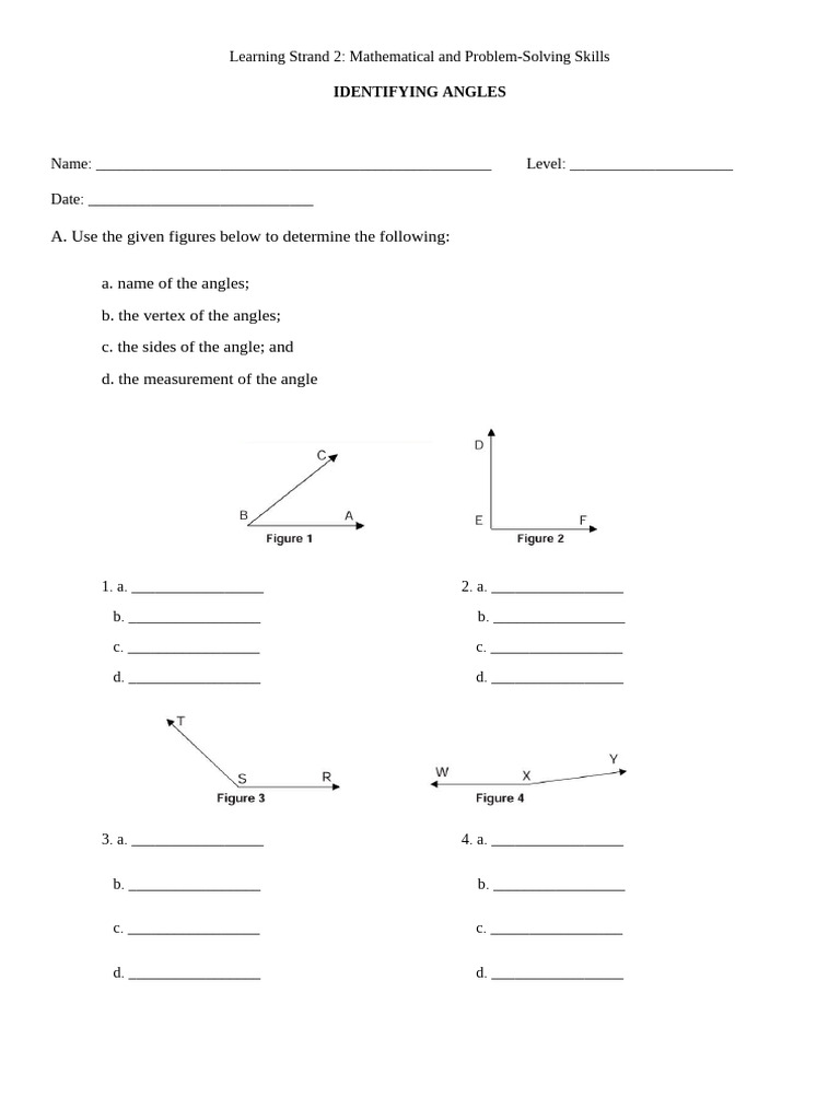 Identifying Angles Worksheet | PDF