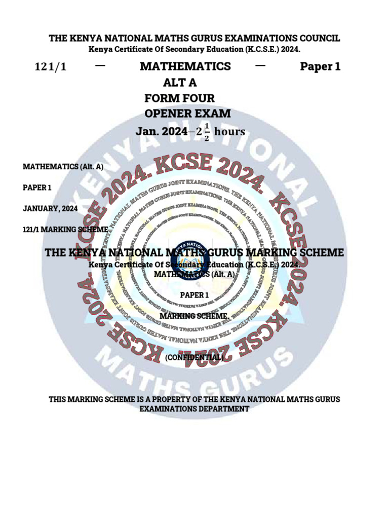 K.C.S.E. 2024 Maths Paper 1 Marking Scheme | PDF | Chess | Chess Theory