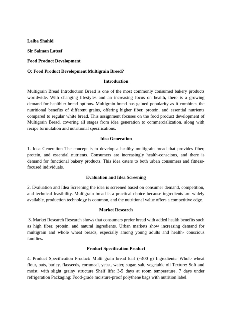 Multigrain Bread Development Guide | PDF | Breads | Flour