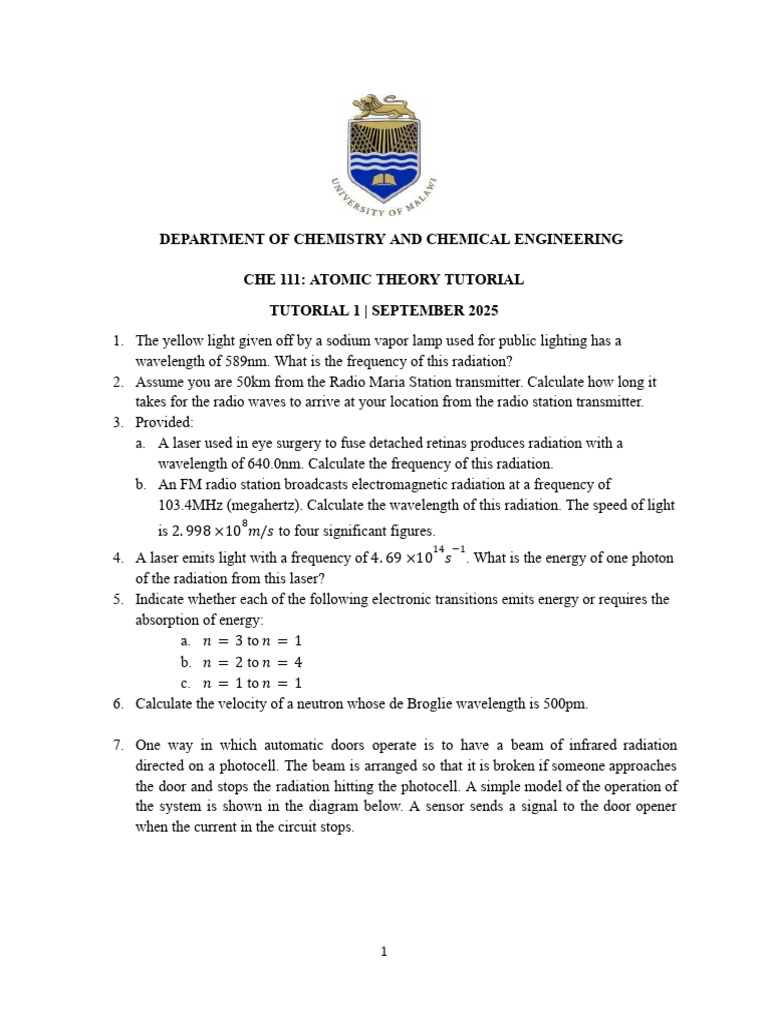 Atomic Theory Tutorial Questions2025 | PDF | Electromagnetic Radiation ...
