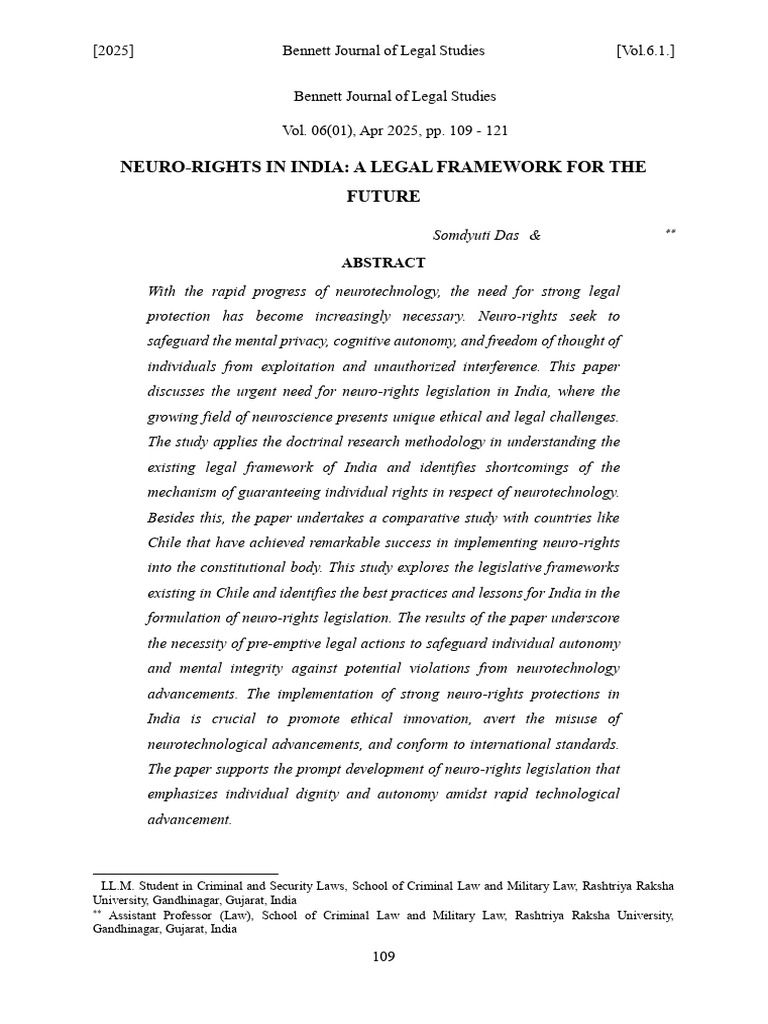 Neuro-Rights Legislation in India | PDF | Privacy | Mind