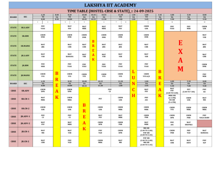 24-09-2025 - Cbse & State Time Table | PDF
