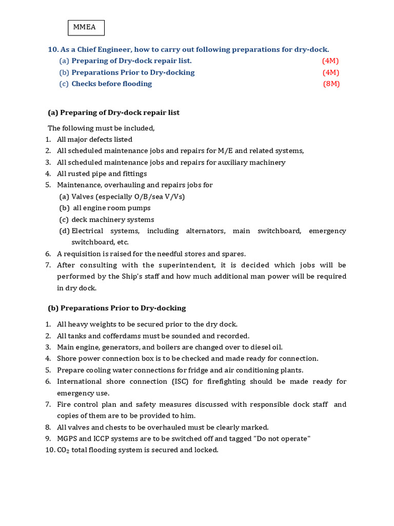 Dry-Dock Preparation Checklist for Engineers | PDF | Leak | Shipping