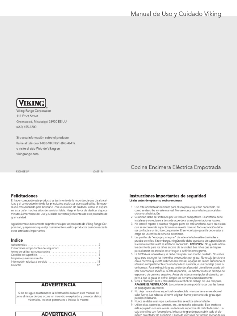 Manual de Uso Cocina Encimera Viking | PDF | Cocinando | Estufa de cocina
