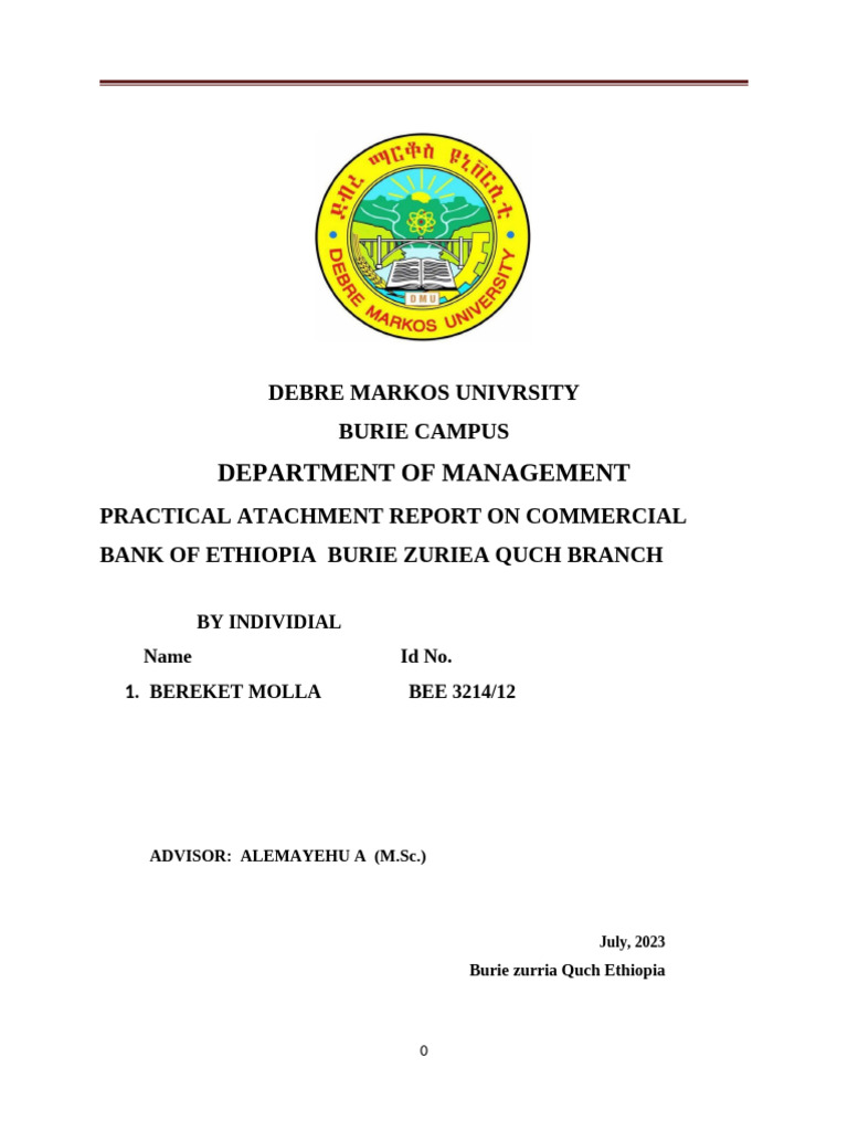 Practical Attachment Report: CBE Burie Branch | PDF | Banks | Interest