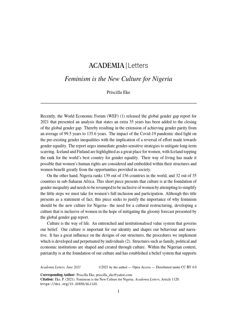Feminism: A Cultural Shift for Nigeria | PDF | Feminism | Gender Studies