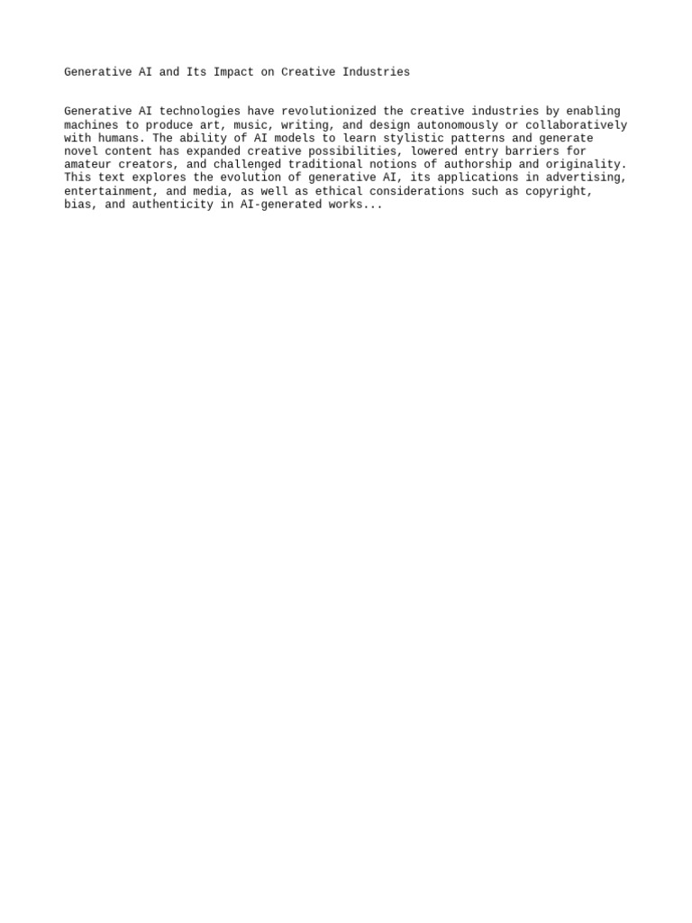 Generative AI and Its Impact On Creative Industries | PDF