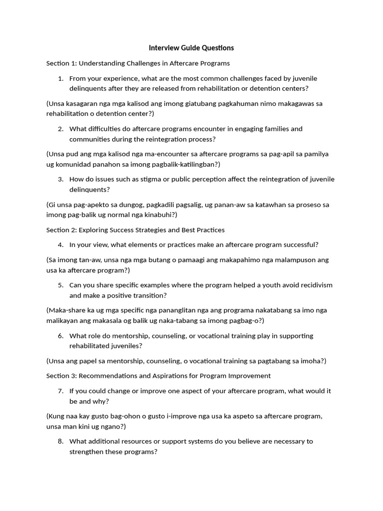 Interview Guide Questions | PDF