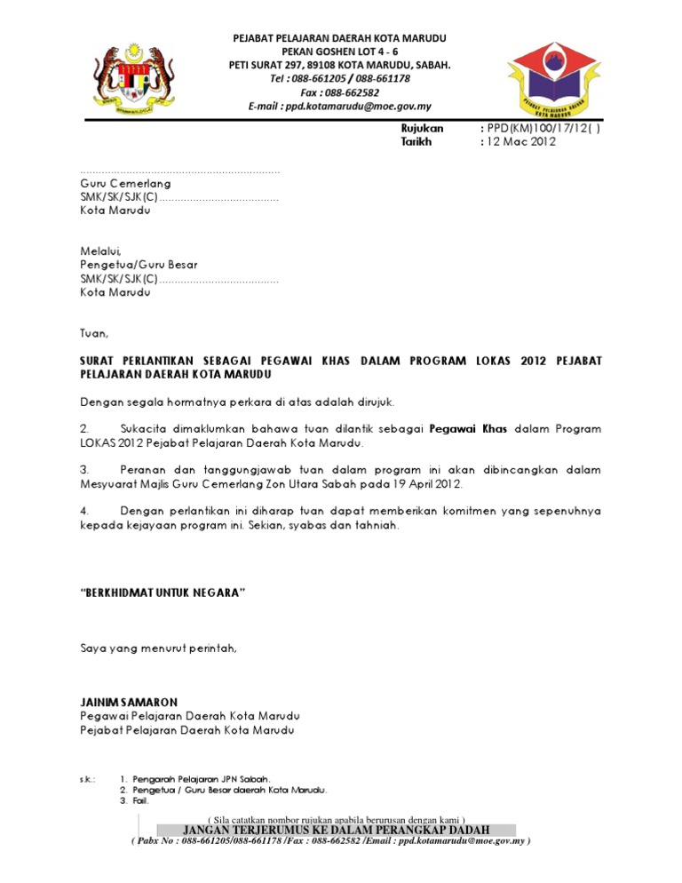 Surat Lantikan Gc Sebagai Pegawai Khas Dalam Program Lokas Pdf