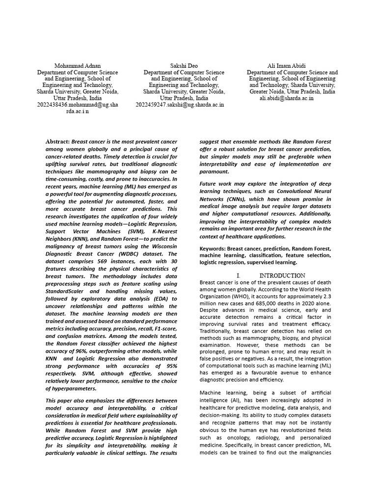 Machine Learning for Breast Cancer Detection | PDF | Support Vector ...