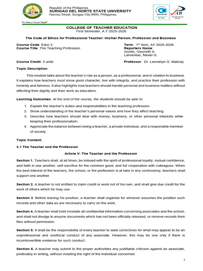 Educ 2 Module 2 Handout | PDF | Teachers