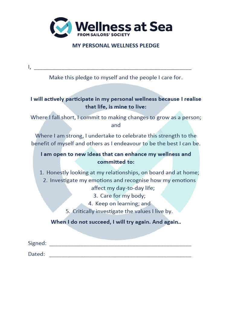 Personal Wellness Commitment Pledge | PDF