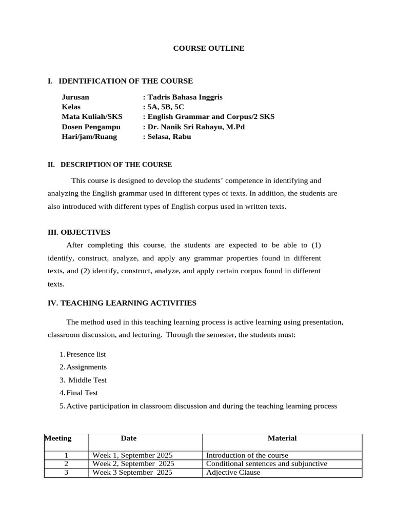 English Grammar and Corpus Course Outline | PDF | English Grammar | Grammar
