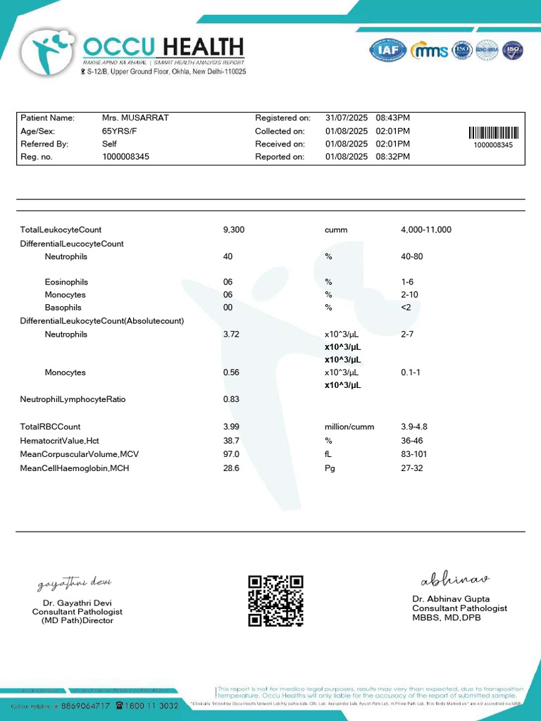 Patient Lab Report Summary for Mrs. Musarrat | PDF | Thyroid ...