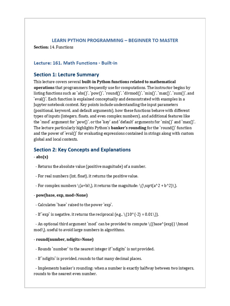 Python Math Functions Overview | PDF | Parameter (Computer Programming ...