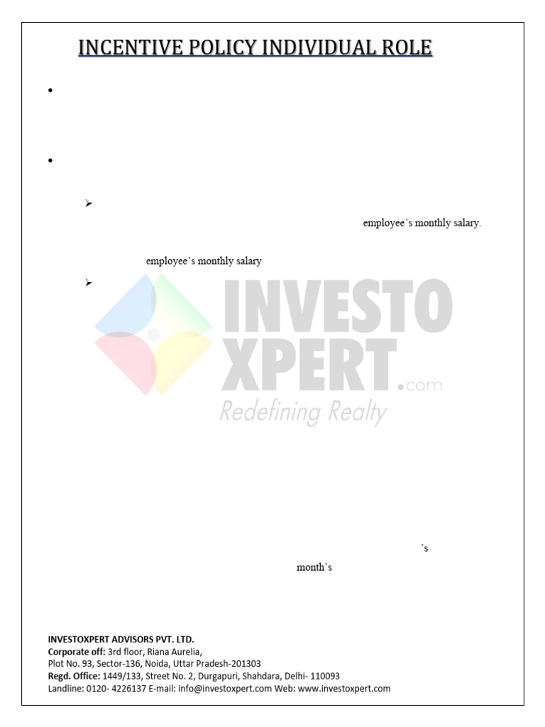Individual Incentive Policy Overview | PDF | Salary | Government Finances