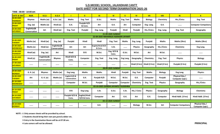 Second Term Exam Schedule 2025-26 | PDF