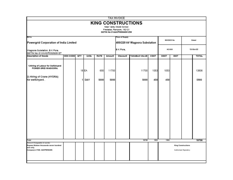Invoice for Crane and Labor Hire Services | PDF