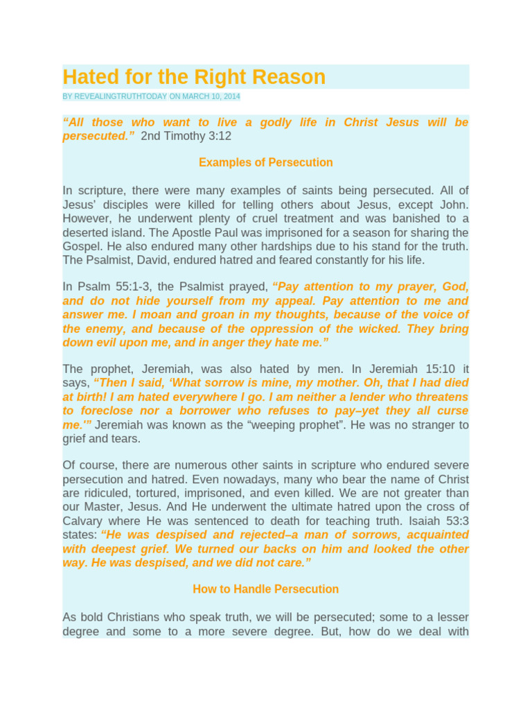 Revealingtruthtoday - Hated For The Right Reason (Part 2) | PDF | Jesus ...