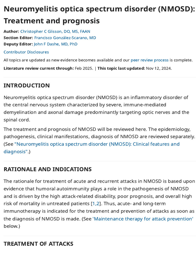 NMOSD: Treatment and Prognosis Overview | PDF | Health Care | Diseases ...
