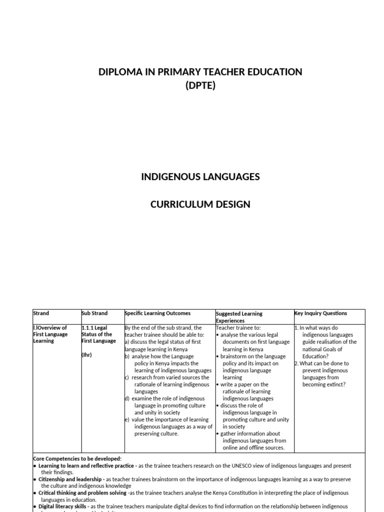 Indigenous Languages Curriculum Design | PDF | Reading Comprehension ...