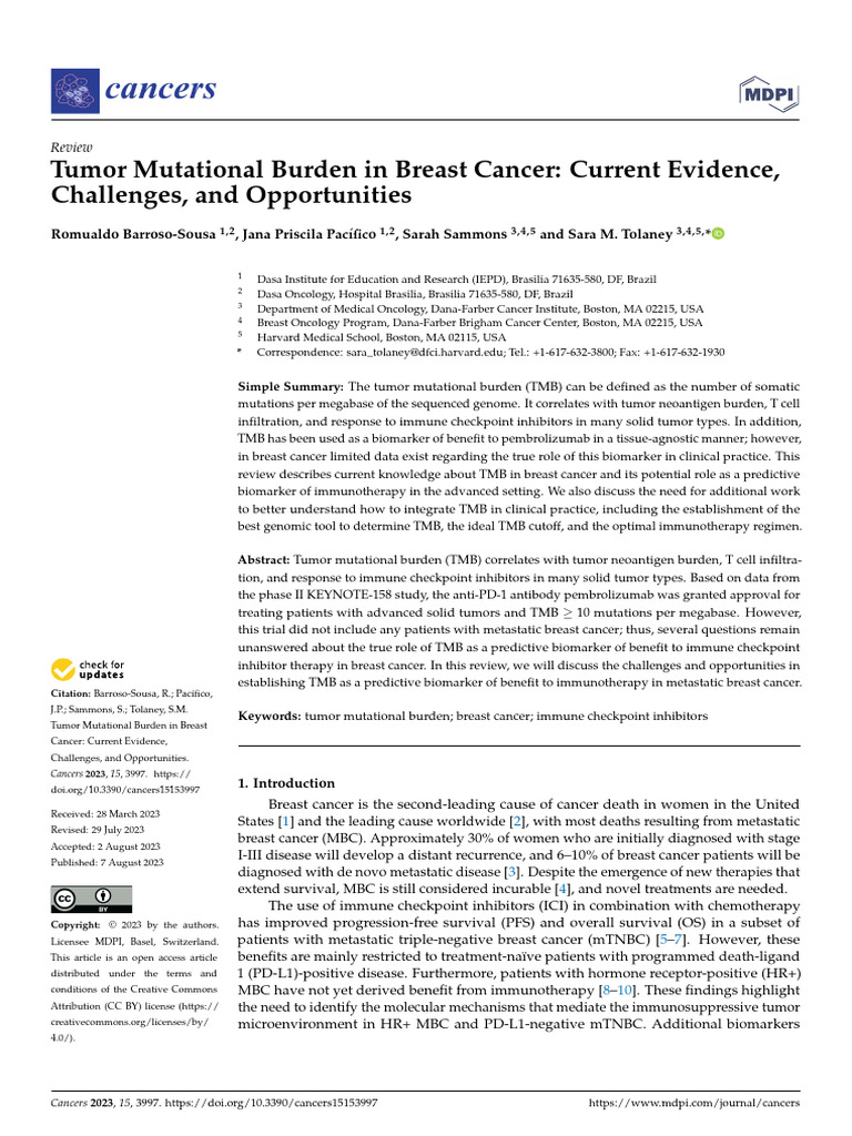 Tumor Mutational Burden in Breast Cancer | PDF | Cancer | Breast Cancer