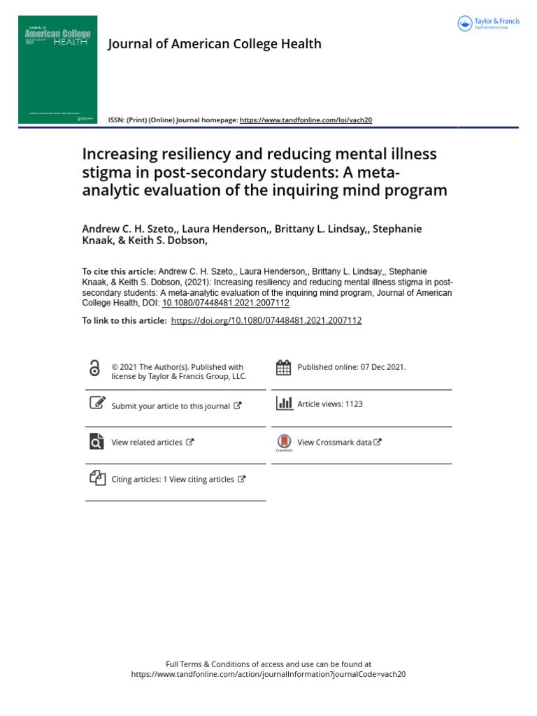 Increasing Resiliency and Reducing Mental Illness | PDF | Mental Health ...