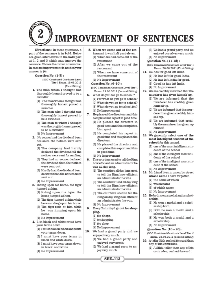 Sentence Improvement Exercises | PDF
