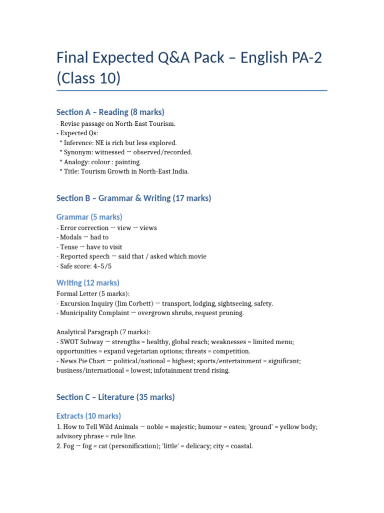 Expected QA Pack English PA2 | PDF