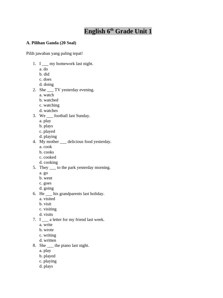 English 6th Grade Unit 1 Exercises | PDF | Chess Theory | Chess