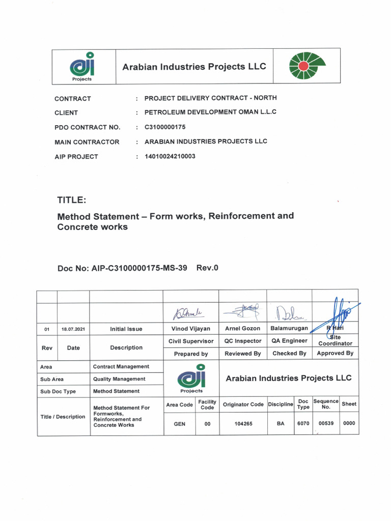 Method Statement for Concrete Works | PDF | Concrete | Construction ...