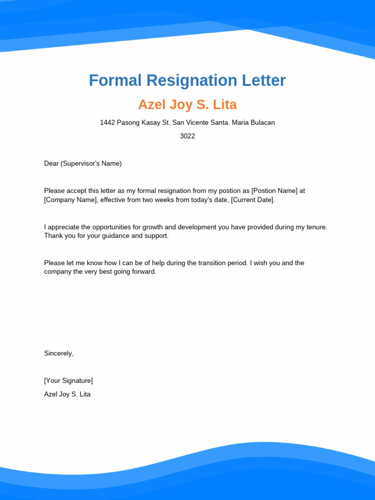 Formal Resignation Letter Template | PDF