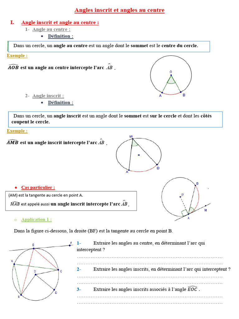 Angles au Centre et Angles Inscrits | PDF | Cercle | Angle