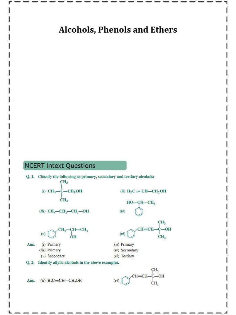 Alcohols Phenols and Ethers Class 12 QP | PDF