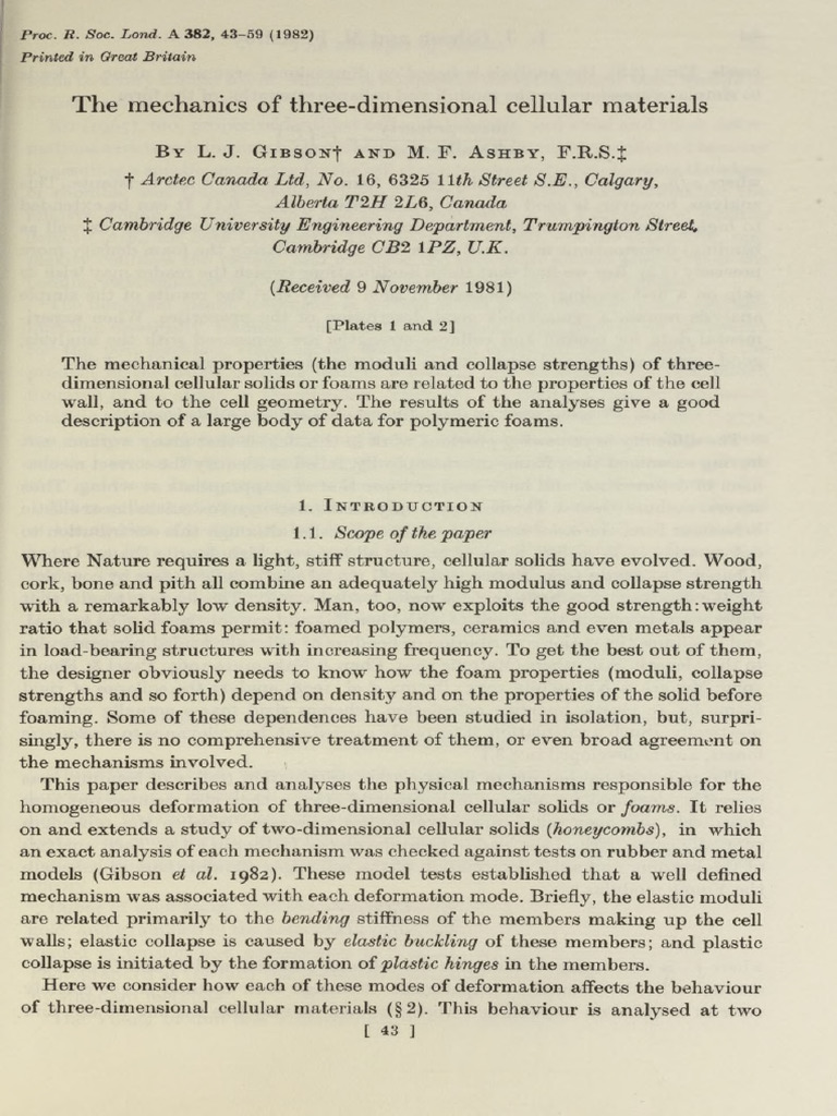 Mechanics of Cellular Solids Analysis | PDF | Young's Modulus ...