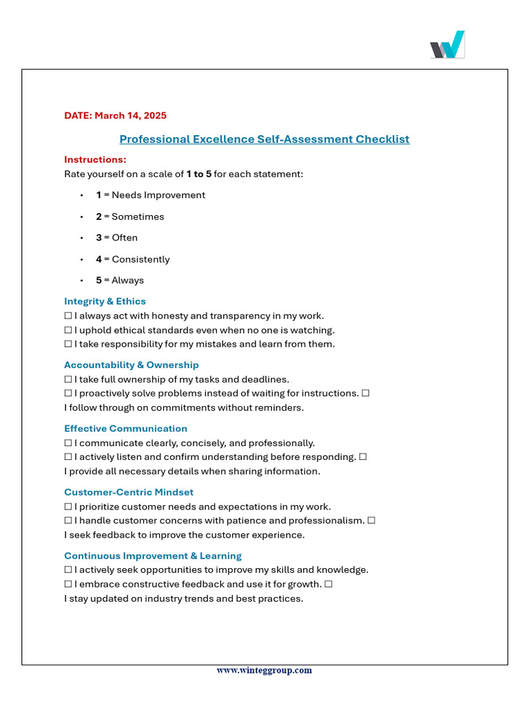 Professional Effectiveness Checklist - 15.03.2025 | PDF