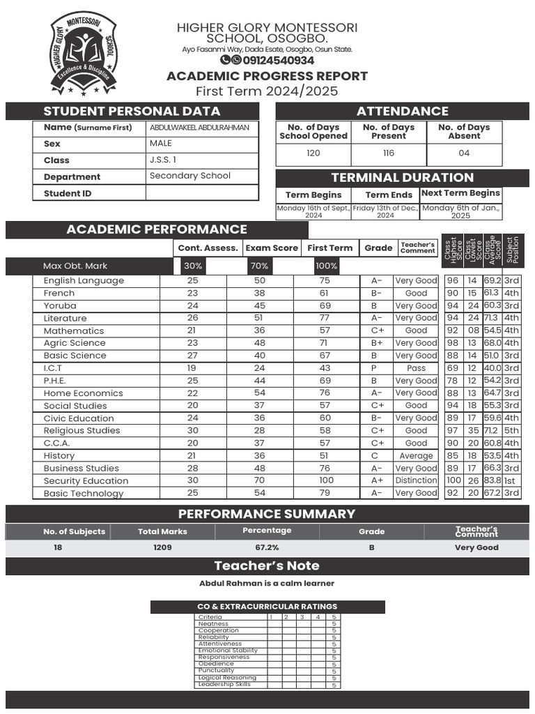 First Term Academic Report 2024/2025 | PDF | Intelligence